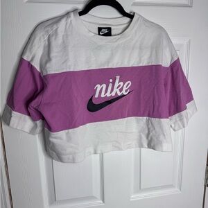Nike White and pink Logo Crop Top